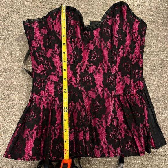 Hot Pink Black Lace Steel Boned Lace Up Back Corset Size 22 NWT - Picture 10 of 10